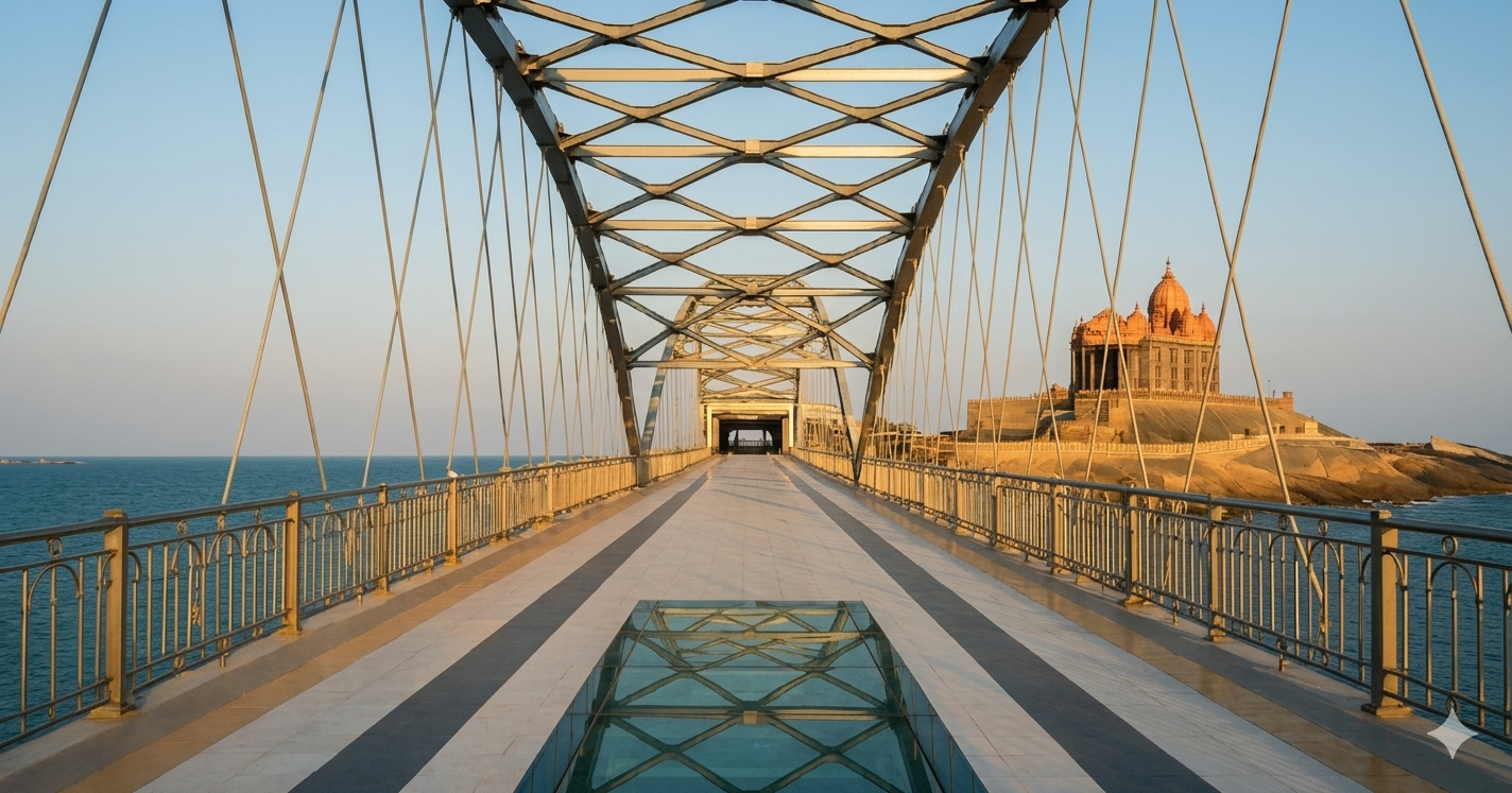 Kanyakumari Glass Bridge connecting Vivekananda Rock Memorial to Thiruvalluvar Statue
